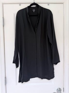 Eileen Fisher 100% Silk Georgette Button Down Shirt Dress Medium Women’s